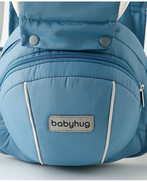 Babyhug AirEase 5-in-1 Hip Seat Baby Carrier - Blue| Lightweight & Breathable| Ergonomic Support| Foldable Head Support| Multiple Carry Positions| Carrying Capacity 15 kg| Optimum Weight Distribution