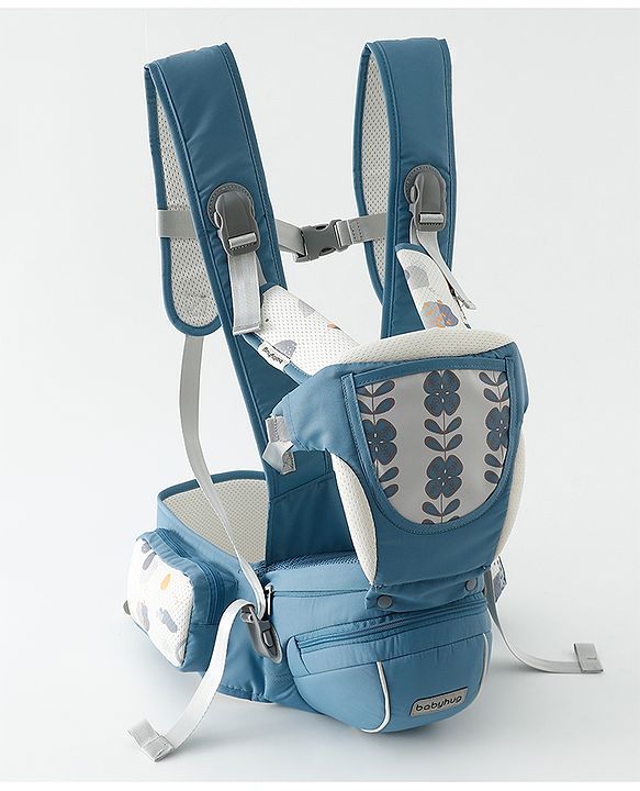 Babyhug AirEase 5-in-1 Hip Seat Baby Carrier - Blue| Lightweight & Breathable| Ergonomic Support| Foldable Head Support| Multiple Carry Positions| Carrying Capacity 15 kg| Optimum Weight Distribution
