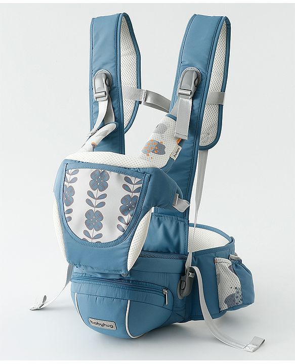 Babyhug AirEase 5-in-1 Hip Seat Baby Carrier - Blue| Lightweight & Breathable| Ergonomic Support| Foldable Head Support| Multiple Carry Positions| Carrying Capacity 15 kg| Optimum Weight Distribution