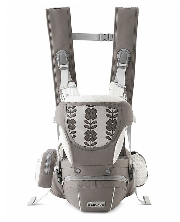 Babyhug AirEase 5-in-1 Hip Seat Baby Carrier - Grey| Lightweight & Breathable| Ergonomic Support| Foldable Head Support| Multiple Carry Positions| Carrying Capacity 15 kg| Optimum Weight Distribution