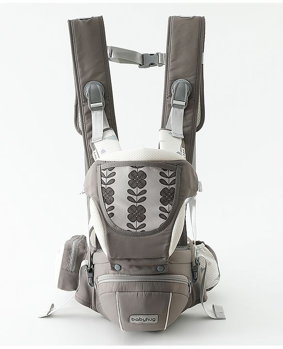 Babyhug AirEase 5-in-1 Hip Seat Baby Carrier - Grey| Lightweight & Breathable| Ergonomic Support| Foldable Head Support| Multiple Carry Positions| Carrying Capacity 15 kg| Optimum Weight Distribution