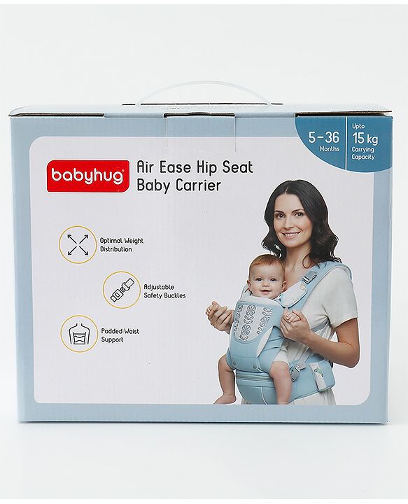 Babyhug AirEase 5-in-1 Hip Seat Baby Carrier - Grey| Lightweight & Breathable| Ergonomic Support| Foldable Head Support| Multiple Carry Positions| Carrying Capacity 15 kg| Optimum Weight Distribution