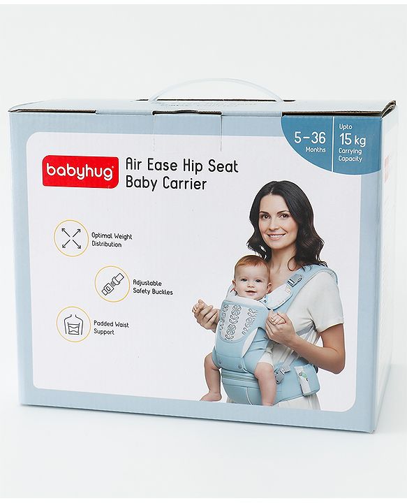 Babyhug AirEase 5-in-1 Hip Seat Baby Carrier - Grey| Lightweight & Breathable| Ergonomic Support| Foldable Head Support| Multiple Carry Positions| Carrying Capacity 15 kg| Optimum Weight Distribution
