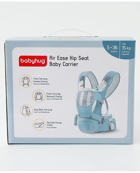 Babyhug AirEase 5-in-1 Hip Seat Baby Carrier - Grey| Lightweight & Breathable| Ergonomic Support| Foldable Head Support| Multiple Carry Positions| Carrying Capacity 15 kg| Optimum Weight Distribution