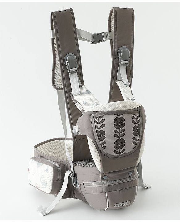 Babyhug AirEase 5-in-1 Hip Seat Baby Carrier - Grey| Lightweight & Breathable| Ergonomic Support| Foldable Head Support| Multiple Carry Positions| Carrying Capacity 15 kg| Optimum Weight Distribution