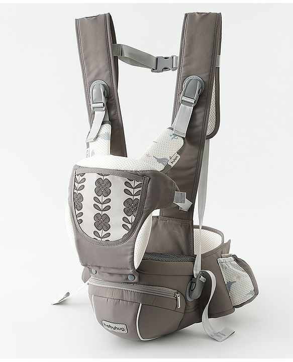 Babyhug AirEase 5-in-1 Hip Seat Baby Carrier - Grey| Lightweight & Breathable| Ergonomic Support| Foldable Head Support| Multiple Carry Positions| Carrying Capacity 15 kg| Optimum Weight Distribution