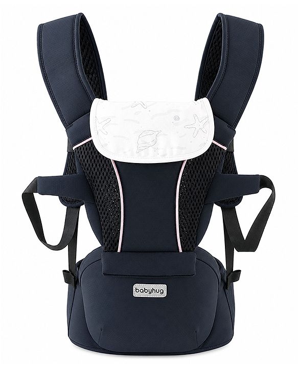 Babyhug SnugMate 5-in-1 Hip Seat Baby Carrier - Black| Premium Build| AirFlow Mesh Fabric| Foldable Head Cover| Padded Adjustable Straps| 5 Carry Positions| 15 kg Capacity| Optimum Weight Distribution