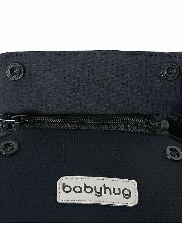 Babyhug SnugMate 5-in-1 Hip Seat Baby Carrier - Black| Premium Build| AirFlow Mesh Fabric| Foldable Head Cover| Padded Adjustable Straps| 5 Carry Positions| 15 kg Capacity| Optimum Weight Distribution