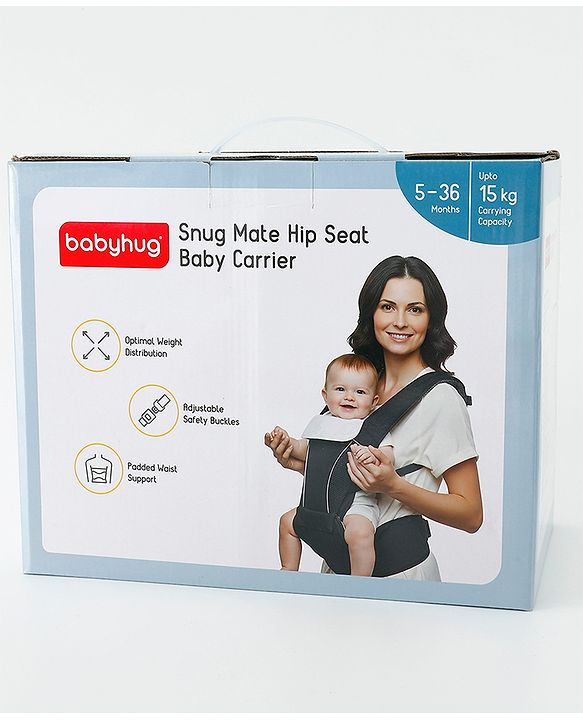 Babyhug SnugMate 5-in-1 Hip Seat Baby Carrier - Black| Premium Build| AirFlow Mesh Fabric| Foldable Head Cover| Padded Adjustable Straps| 5 Carry Positions| 15 kg Capacity| Optimum Weight Distribution