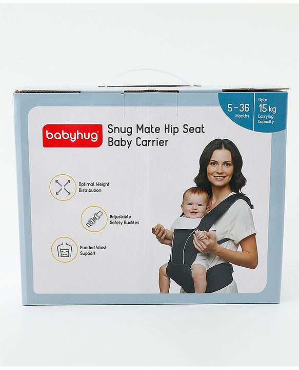 Babyhug SnugMate 5-in-1 Hip Seat Baby Carrier - Black| Premium Build| AirFlow Mesh Fabric| Foldable Head Cover| Padded Adjustable Straps| 5 Carry Positions| 15 kg Capacity| Optimum Weight Distribution
