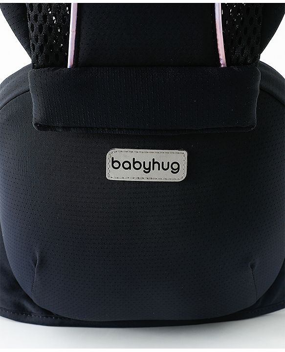 Babyhug SnugMate 5-in-1 Hip Seat Baby Carrier - Black| Premium Build| AirFlow Mesh Fabric| Foldable Head Cover| Padded Adjustable Straps| 5 Carry Positions| 15 kg Capacity| Optimum Weight Distribution