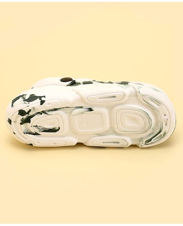 Pine Kids Back Strap Closure Abstract Printed Clogs - White & Green