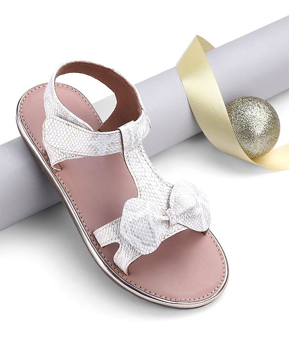 Pine Kids Sandals With Velcro Closure & Bow Applique - Golden
