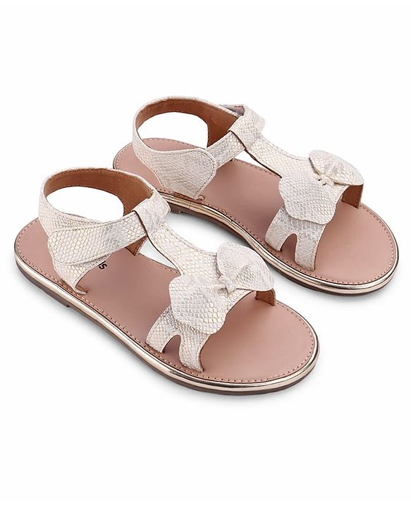 Pine Kids Sandals With Velcro Closure & Bow Applique - Golden