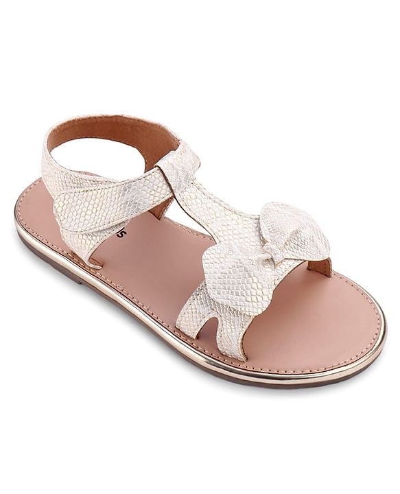 Pine Kids Sandals With Velcro Closure & Bow Applique - Golden