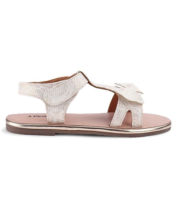 Pine Kids Sandals With Velcro Closure & Bow Applique - Golden