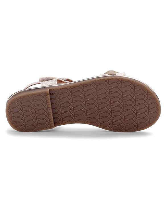 Pine Kids Sandals With Velcro Closure & Bow Applique - Golden