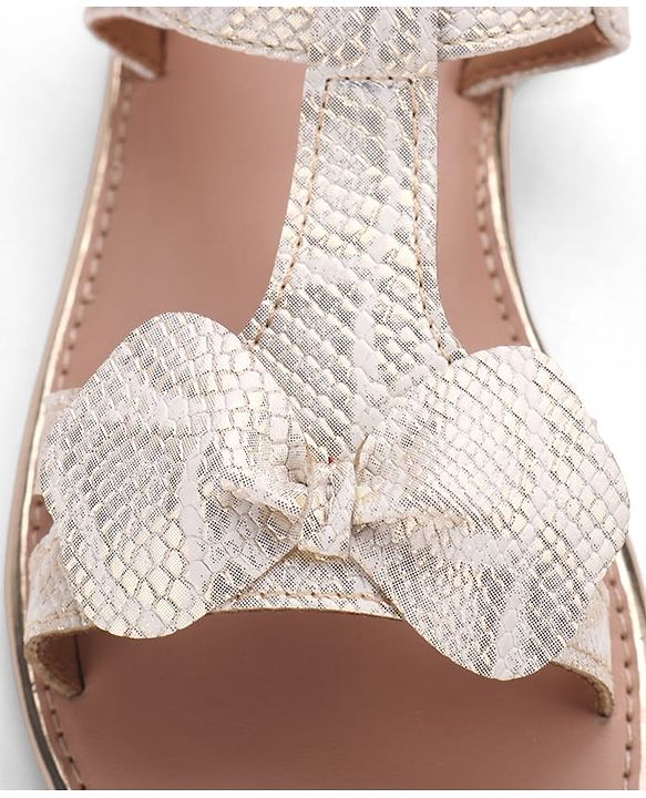 Pine Kids Sandals With Velcro Closure & Bow Applique - Golden