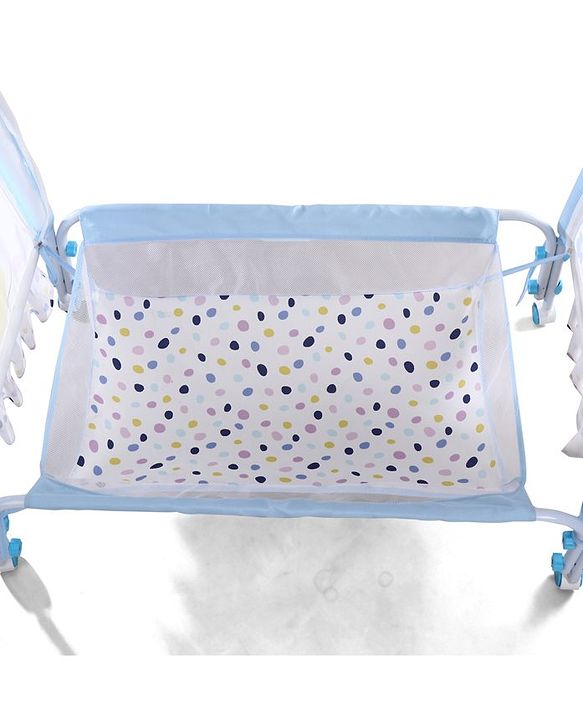 Babyhug Disney Mickey & Friends Baby Cradle with Mosquito Net & Storage  Blue| Tool Free Easy Assemble| Swing Lock| Wheels with Lock| Side Mesh Window| Smootgh Noise Free Swing