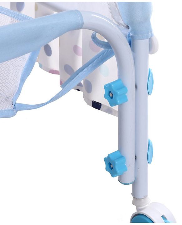 Babyhug Disney Mickey & Friends Baby Cradle with Mosquito Net & Storage  Blue| Tool Free Easy Assemble| Swing Lock| Wheels with Lock| Side Mesh Window| Smootgh Noise Free Swing