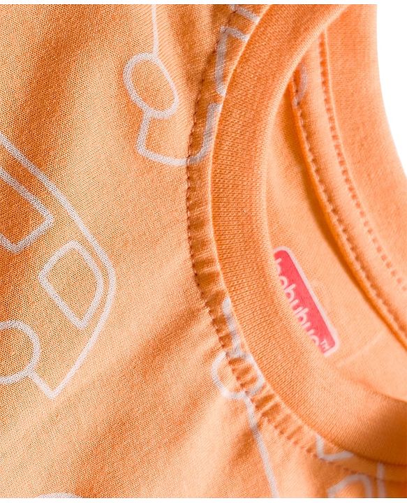 Babyhug Cotton Knit Full Sleeves Co-ords Night Suit With Vehicle Print - Orange