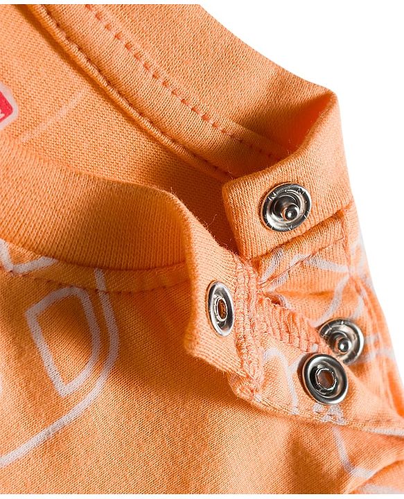 Babyhug Cotton Knit Full Sleeves Co-ords Night Suit With Vehicle Print - Orange