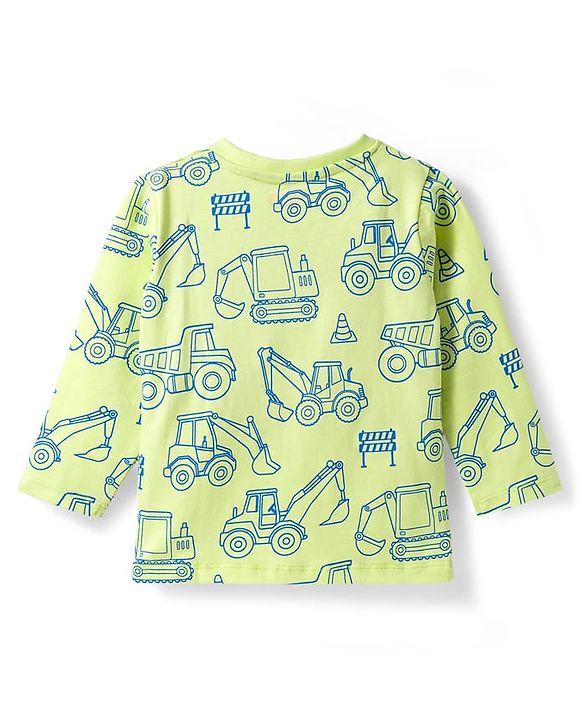 Babyhug Cotton Knit Full Sleeves Night Suit With Vehicle Print - Green