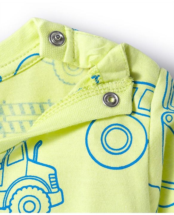 Babyhug Cotton Knit Full Sleeves Night Suit With Vehicle Print - Green