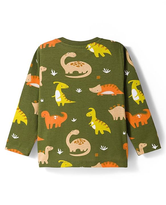 Babyhug Cotton Knit Full Sleeves Co-Ord Night Suit with Animal Print - Dark Green