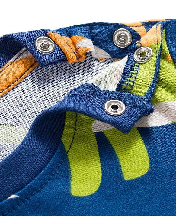 Babyhug Cotton Knit Full Sleeves Co-ords Night Suit With Dino Print - Navy Blue