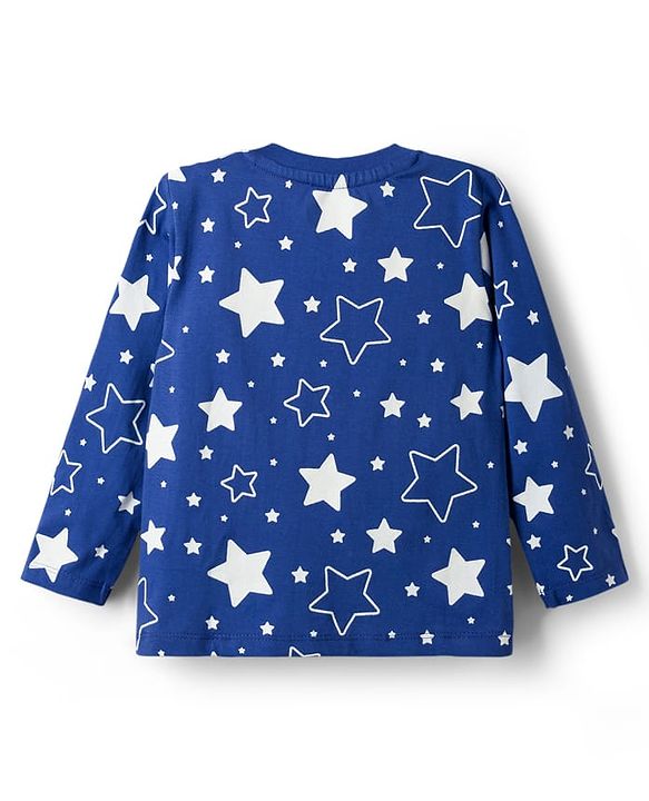 Babyhug Cotton Knit Full Sleeves Co-ords T-Shirt & Pajama Night Suit with Star Print - Navy Blue