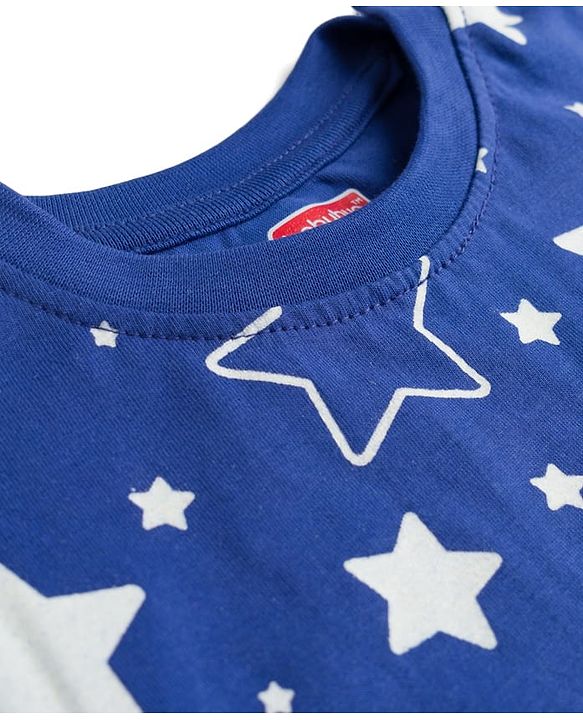 Babyhug Cotton Knit Full Sleeves Co-ords T-Shirt & Pajama Night Suit with Star Print - Navy Blue