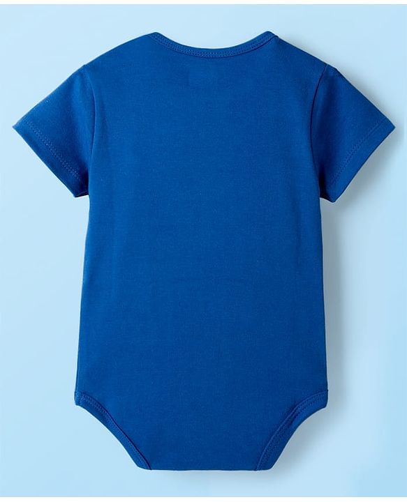Babyhug 100% Cotton Knit Half Sleeves Striped & Animal Printed Onesies Pack of 3 - Navy Blue Yellow & White