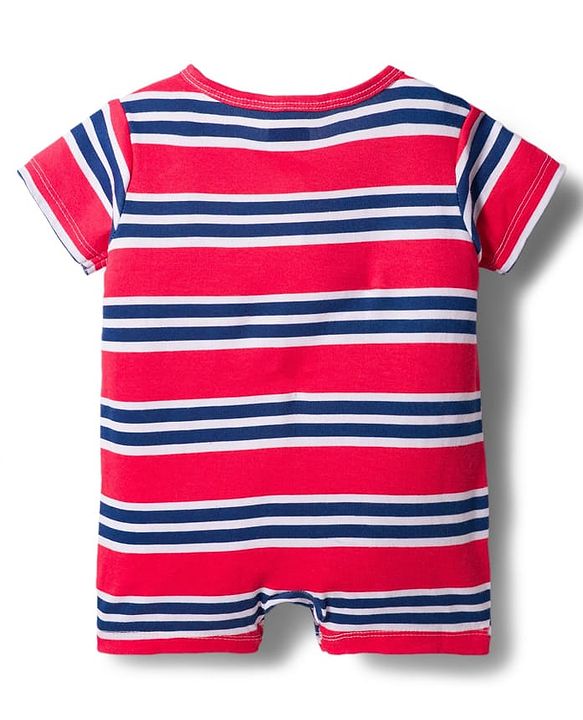 Babyhug 100% Cotton Interlock Knit Romper With Animal Print Pack Of 2 - Red & Blue