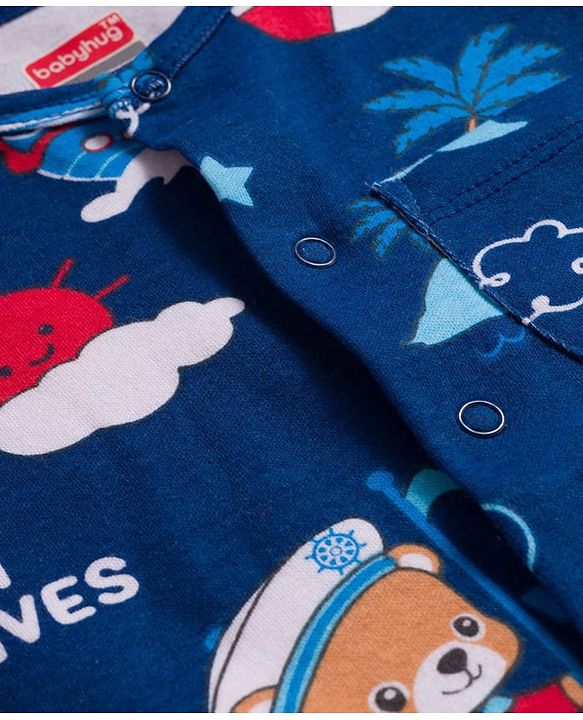 Babyhug 100% Cotton Interlock Knit Romper With Animal Print Pack Of 2 - Red & Blue