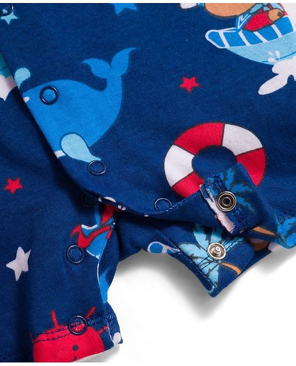 Babyhug 100% Cotton Interlock Knit Romper With Animal Print Pack Of 2 - Red & Blue