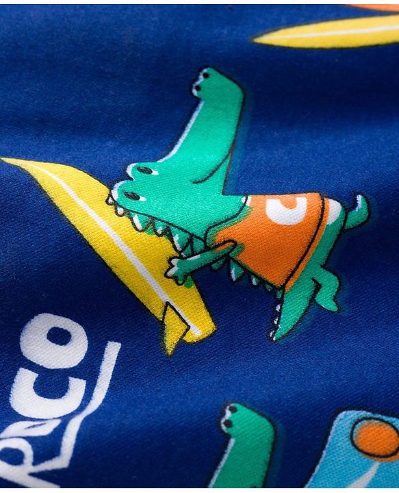Babyhug 100% Cotton Knit Half Sleeves Rompers with Dino Print Pack of 2 - Navy & Light Blue