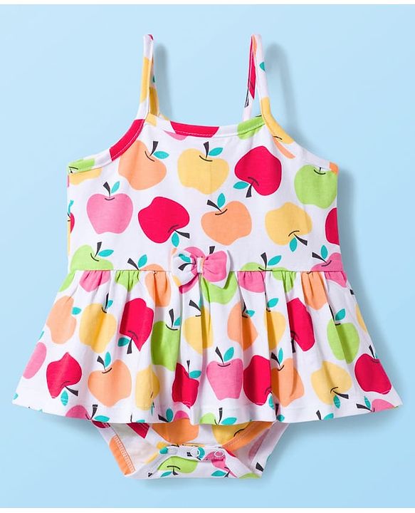 Babyhug 100% Cotton Single Jersey Knit Sleeveless Printed Onesie With Hairband - White