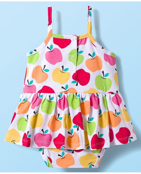 Babyhug 100% Cotton Single Jersey Knit Sleeveless Printed Onesie With Hairband - White