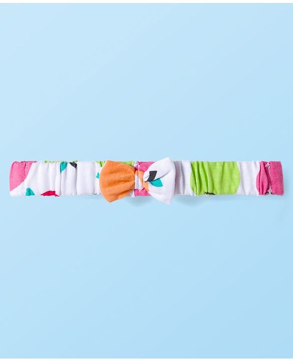 Babyhug 100% Cotton Single Jersey Knit Sleeveless Printed Onesie With Hairband - White