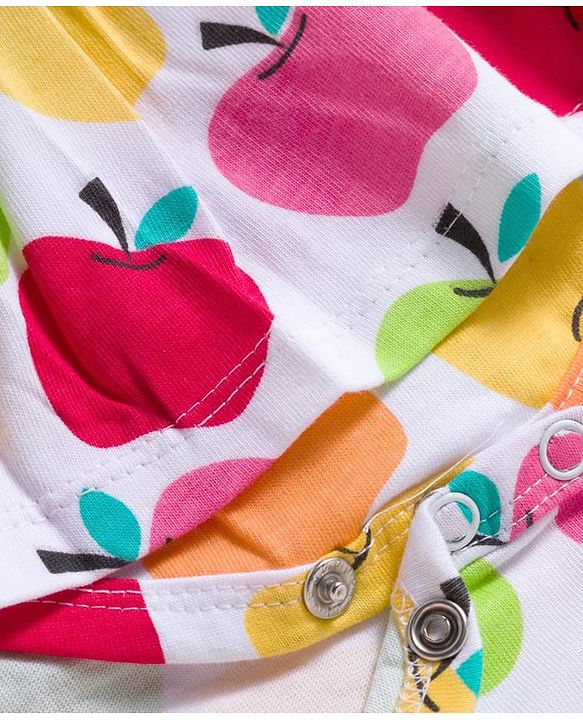 Babyhug 100% Cotton Single Jersey Knit Sleeveless Printed Onesie With Hairband - White