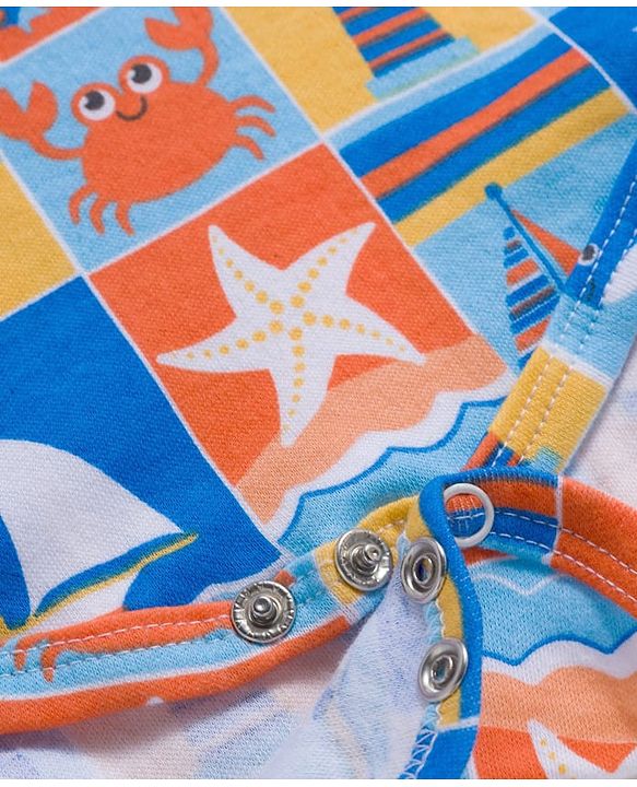 Babyhug 100% Cotton Interlock Knit Onesies With Nautical Theme Print - Blue