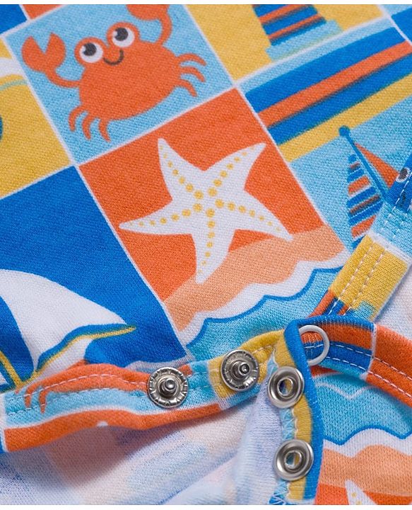 Babyhug 100% Cotton Interlock Knit Onesies With Nautical Theme Print - Blue