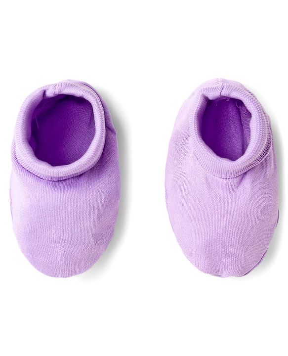 Babyhug 100% Cotton Knit Half Puffed Sleeves Chifilli Frock Style Onesie with Hairband & Booties - Lavender