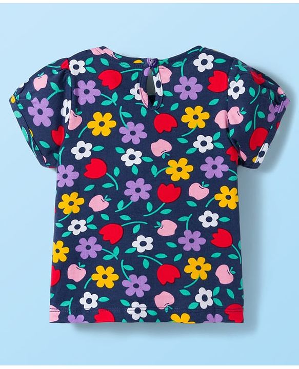 Babyhug Cotton Knit Half Sleeves T-Shirt with Floral & Polka Dot Print Pack of 3 - Red White & Navy Blue