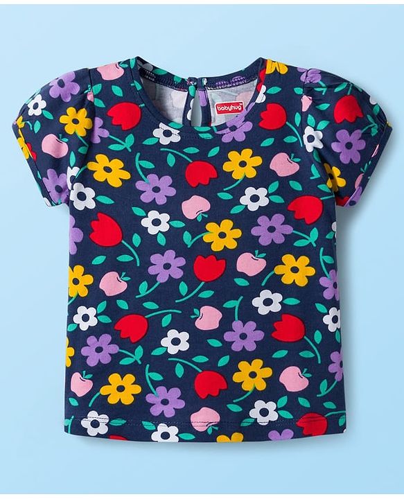 Babyhug Cotton Knit Half Sleeves T-Shirt with Floral & Polka Dot Print Pack of 3 - Red White & Navy Blue