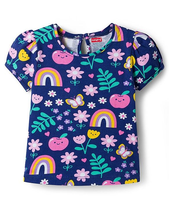 Babyhug Cotton Knit Half Sleeves T-Shirt with Floral & Polka Dot Print Pack of 3 - Pink Yellow & Navy Blue