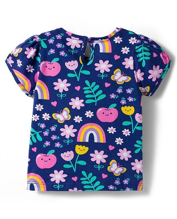 Babyhug Cotton Knit Half Sleeves T-Shirt with Floral & Polka Dot Print Pack of 3 - Pink Yellow & Navy Blue