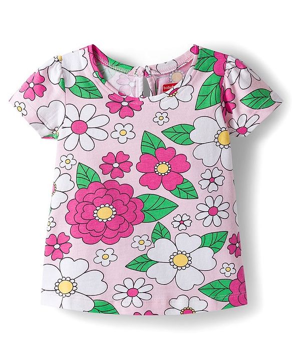 Babyhug Cotton Knit Half Sleeves T-Shirt with Floral & Polka Dot Print Pack of 3 -Plum Yellow & White