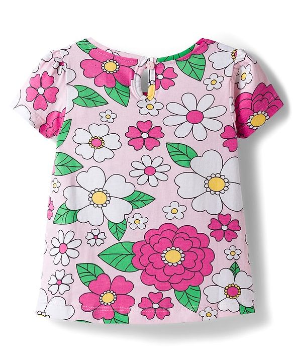Babyhug Cotton Knit Half Sleeves T-Shirt with Floral & Polka Dot Print Pack of 3 -Plum Yellow & White